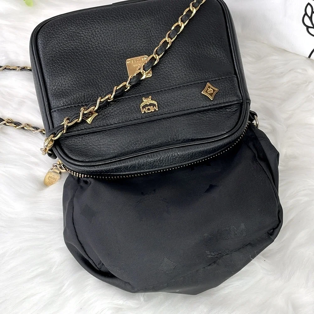 MCM Black‎ Leather Chain Strap Shoulder Bag